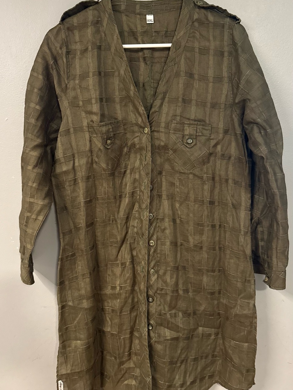 Olive Green Button-Front Women's Dress